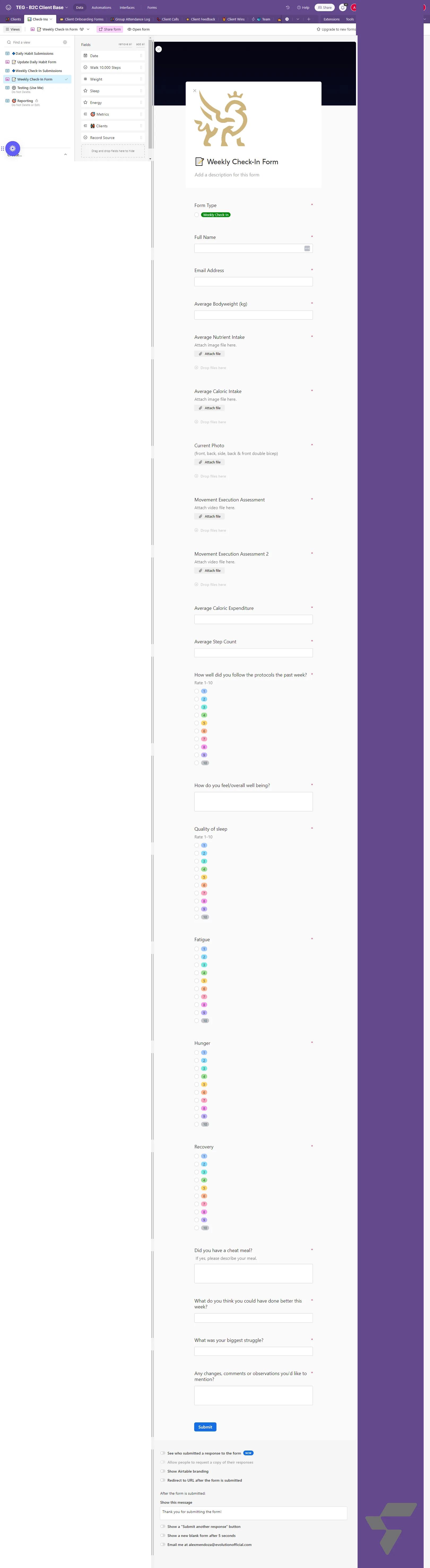 Weekly Client Check-In System: Automated Progress Tracking for Fitness Coaching Clients — Internal Weekly Check in Form